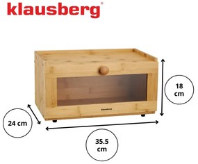 Кутия за хляб Klausberg KB 7923, 35.5 см, Акрилно прозорче, Бамбук, Кафяв
