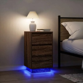 861307 vidaXL Нощен шкаф с LED осветление Кафяв дъб 38x34x65 cm