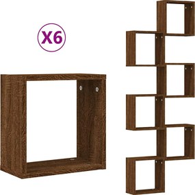 815887 vidaXL Стенни кубични рафтове 6 бр., кафяв дъб 30x15x30 cm