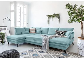 Светлосин U-образен разтегателен диван , ляв ъгъл Charming Charlie - Miuform