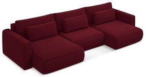 Бордо кадифен разтегателен ъглов диван с място за съхранение (U форма) Kapua – Makamii