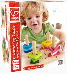 Hape - Дървен пъзел с фигури за нанизване