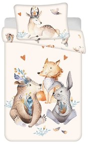 Бежово памучно детско спално бельо за детско креватче 100x135 cm Animals "Woodland" – Jerry Fabrics