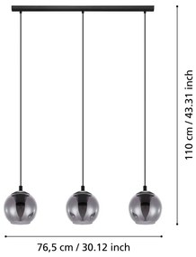 Черно висящо осветително тяло със стъклен абажур ARISCANI – EGLO