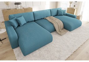 Тюркоазен ъглов диван с място за съхранение от рипсено кадифе Sara – Ropez