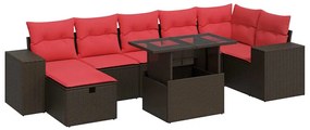 3327954 vidaXL Градински диван с възглавници, 8 части, черен полиратан, акация