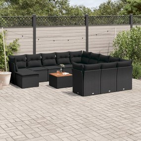 3256314 vidaXL Градински диван с възглавници, 13 части, черен, полиратан