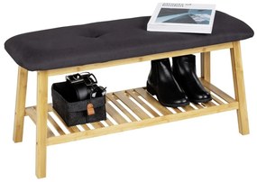 Черен/естествен бамбуков стелаж за обувки с пейка Ecori - Wenko