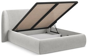 Светлосиво двойно тапицирано легло с място за съхранение и включена подматрачна рамка 140x200 cm Hauke – Makamii