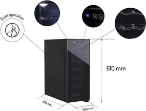 Охладител за вино Adler AD 8083, 33 L, Дигитален, За 12 бутилки, 15-18 C, Черен