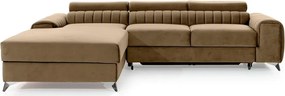 Светлокафяв кадифен разтегателен ъглов диван с място за съхранение (ляв ъгъл) Grayson – ELTAP