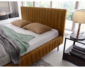 Двойно легло 140x200 cm тапицирано с място за съхранение с включена подматрачна рамка в цвят жълта охра Plissa – ELTAP