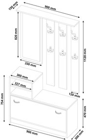 Практичен гардероб за антре с огледало и поставка за обувки 90 x 160 cm Бял