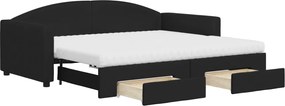 3197254 vidaXL Канапе с изтеглящо легло и чекмеджета черно 90x190 см плат