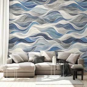 Самозалепващ тапет – Сини вълни на сив фон
