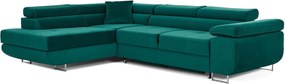 Зелен кадифен разтегателен ъглов диван с място за съхранение (ляв ъгъл L форма) Anton – ELTAP
