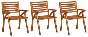 3060844 vidaXL Градински трапезни столове с възглавници, 3 бр, акация масив