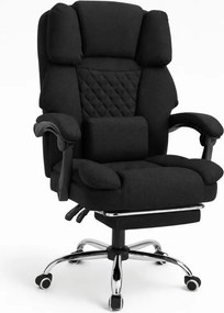 Ергономичен офис стол с подложка за крака и масаж - черна тъкан