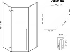 Душ кабина Rea DIAMOND GOLD  90x90