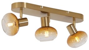 Кръгла таванна лампа златна с кехлибарено стъкло 3-светлинна - Теди