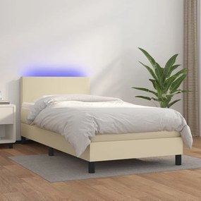 3134083 vidaXL Боксспринг легло с матрак LED кремаво 90x200 см изкуствена кожа