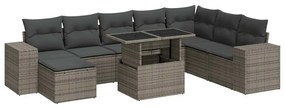 3326851 vidaXL Градински комплект диван с възглавници 9 части сив полиратан