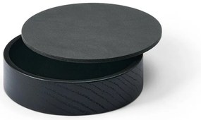 Дървена декоративна кутия за съхранение от еко кожа с капак в черен и антрацитен цвят ø 11x3,5 cm Circle Nupo – LIND DNA