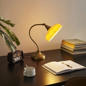 Класическа настолна лампа бронз с оранжев опалов стъклен абажур - Clerk