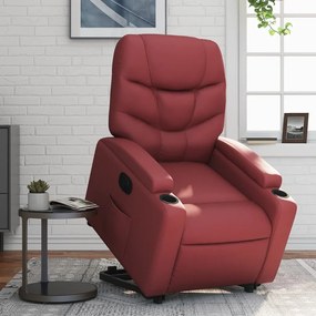 3204676 vidaXL Електрически изправящ реклайнер стол, виненочервен, еко кожа