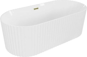 Mexen Paola самостоятелна оребрена вана 150 x 75 cm, бял гланц, златен преливник - 52721507500-50