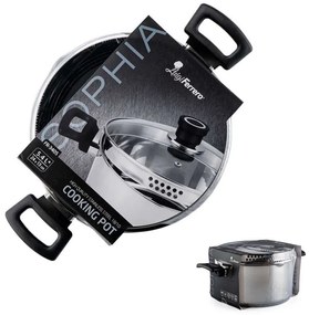 Тенджера Luigi Ferrero Sophia FR-3405, 24x13 см, 5.4 л, Стомана 18/10, Стъклен капак, Индукция, Инокс