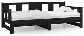 820291 vidaXL Разтегателна кушетка, черна, борово дърво масив, 2x(80x200) см