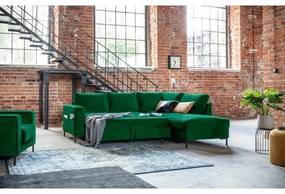 Тъмнозелен кадифен разтегателен ъглов диван (десен ъгъл) Lofty Lilly – Miuform