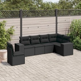 3254962 vidaXL Градински диван с възглавници, 6 части, черен, полиратан