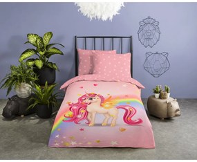 Розово единично памучно детско спално бельо 140x200 cm Little – Good Morning