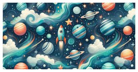 Картина на платно – Ракета и планети в космоса
