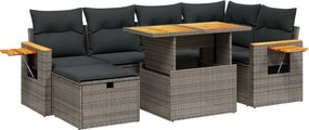 3276147 vidaXL Градински диван с възглавници, 7 части, полиратан, сив