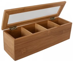 Бамбукова кутия за чай с 4 секции малка 9x30x9см (A2152)