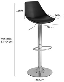 Черни бар столове в комплект от 2 бр. с регулируема височина от имитация на кожа (височина на седалката 56,5 cm) – Casa Selección
