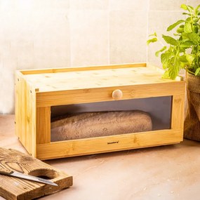 Кутия за хляб Klausberg KB 7924, 40 см, Акрилна предна част, Бамбук, Кафяв