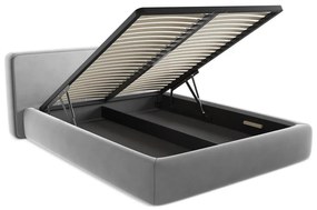 Сиво двойно тапицирано легло с място за съхранение и включена подматрачна рамка 160x200 cm Kiana – Makamii