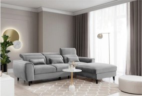 Сив кадифен разтегателен ъглов диван с място за съхранение (десен ъгъл) Foble – ELTAP