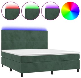 3136020 vidaXL Боксспринг легло с матрак и LED, тъмнозелено, 180x200см, кадифе