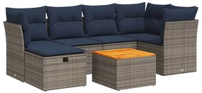 3325764 vidaXL Градински диван с възглавници, 7 части, полиратан, сив