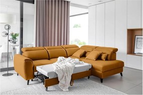 Жълт кадифен разтегателен ъглов диван с място за съхранение (десен ъгъл L форма) Noble – ELTAP