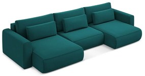 Тюркоазен кадифен разтегателен ъглов диван с място за съхранение (U форма) Kapua – Makamii
