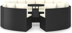 3064897 vidaXL Градински комплект с възглавници, 9 части, черен полиратан