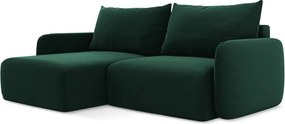 Тъмнозелен кадифен сгъваем/с място за съхранение ъглов диван (ляв ъгъл) Kalena – Makamii