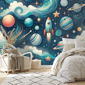 Тапет – Цветна вселена с ракета