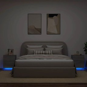 836746 vidaXL Нощни шкафчета с LED, 2 бр, сив сонома, инженерна дървесина